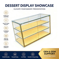Vitrine à pain de luxe en verre droit avec cadre en métal doré, comptoir de boulangerie multifonctionnel haut de gamme avec éclairage LED