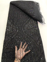 Dentelle élégante NI.AI perlée avec fleurs brodées en filet, pierres et sequins, tissu en dentelle filet pour robes de mariée et tenues de soirée