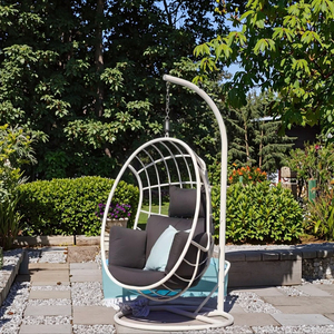 Balançoire pour plafond de patio, métal <span class=keywords><strong>blanc</strong></span>, <span class=keywords><strong>oeuf</strong></span>, rotin, <span class=keywords><strong>chaise</strong></span> suspendue avec support en métal - Product Image 3