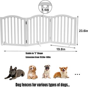 Barrière pour chien en bois moderne rétractable à dessus arqué avec fermeture à <span class=keywords><strong>bouton</strong></span> pour chiens et chats - Séparateur de pièce pliable autoportant - Product Image 4