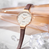 Jam Tangan Wanita Rebirth RE134 Original Quartz Motif Bunga Sederhana Modis Tali Kulit Tahan Air untuk Wanita dan Remaja Putri Reloj