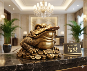 Figura de Rana de Tres Patas de Latón Fundido en Caliente, Bañada en Oro, Personalizable, Directo de Fábrica, Feng Shui, Rana de <span class=keywords><strong>la</strong></span> Fortuna Premium - Product Image 5