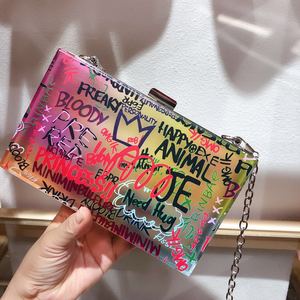 Clutch JANHE Fashion Custom Sac A Main Women Small Chain Square Begs Shoulder Handbags Girl Clutch Clear Acrylic Box Purse Graffiti Bag