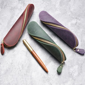 New Handmade T09 Pencil case Creative S-shaped Vintage Cowhide Pen Sleeve Fashionable Crazy Horse Leather - Product Image 1