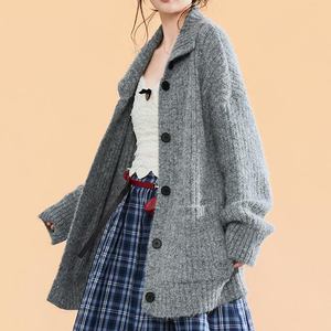 <strong>Women's</strong> Gray <strong>Chunky</strong> Ribbed Turtleneck Oversized <strong>Cardigan</strong> - Cozy Casual Daily Top - Product Image 6