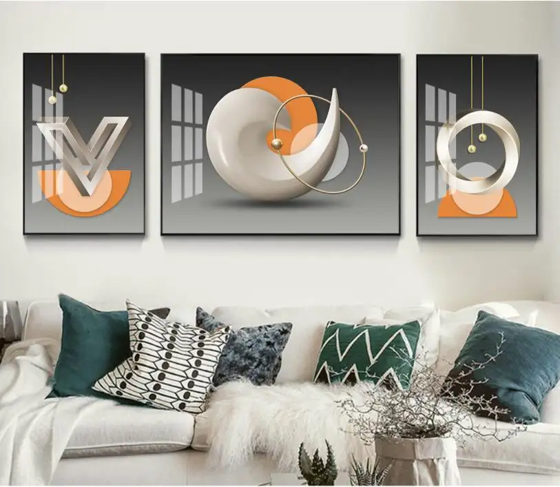 Zhihai Home Decor Moderne Licht Luxe Geometrische Metalen Frame Textuur Decoratieve Schilderijen En Muur Kunst