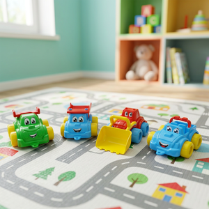 TOYBOLA Colorful Happy Toy Cars Set for Kids <b>Plastic</b> Mini Vehicle Play <b>Mesh</b> Bag Packed EN71 Certified Friction Operated - Product Image 3