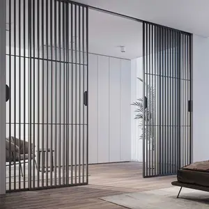Vetro temperato sottile porta scorrevole Grill Design divisorio interno telaio stretto porte scorrevoli in alluminio per soggiorno ufficio Hotel