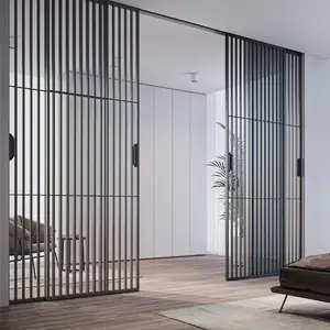 Tempered Glass Slim Sliding Door Grill Design Interior Partition Narrow Frame Aluminum Slide Doors For Living Room Office Hotel