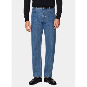 Jeans Azules Lavados Personalizados para Hombre, 100% Algodón, Pantalones Vaqueros Clásicos Vintage de Corte Recto y Ajustado - Product Image 1