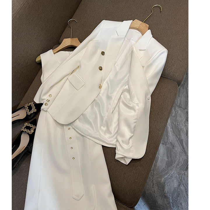 Monet Elegant Chic Winter White Fur Woolen Jacket & Skirt Two Piece Set main image 0