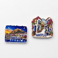 Aimants souvenirs des îles grecques et de Marseille avec des motifs 3D en résine de villages côtiers, bateaux et ports pour les boutiques de cadeaux, vente en gros et au détail