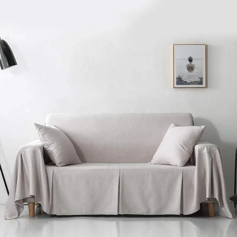 Cheersee grey plain sofa protector couch lunge slip cover two seater cotton linen towel sofa cover slipcovers with full cover