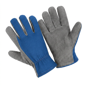 Wholesale <b>Working</b> <b>Gloves</b> With Blue Spandex Green leather Safety <b>Gloves</b> Wrist Length Breathable For Outdoor Daily Use All season - Product Image 3