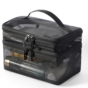 Breathable Mesh <b>Makeup</b> Bag Double Layer Zipper Cosmetic Organizer with Handle for Women Daily Use OEM Service - Product Image 2