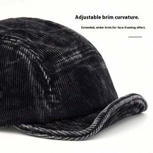 Casquette de baseball vintage américaine automne-hiver 2025 pour hommes et femmes, casquette en velours côtelé à visière courte tendance - Product Image 3