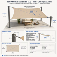 Voile d'ombrage HDPE multi-tailles en formes triangulaires et rectangulaires pour terrasses de jardin, patios et abris d'extérieur polyvalents