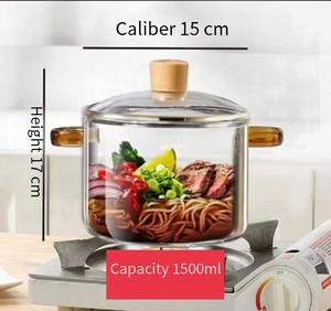 <span class=keywords><strong>Pot</strong></span> en verre Transparent résistant aux hautes températures épaissi ménage Double oreille soupe ragoût avec couvercle casserole de nouilles instantanées - Product Image 6