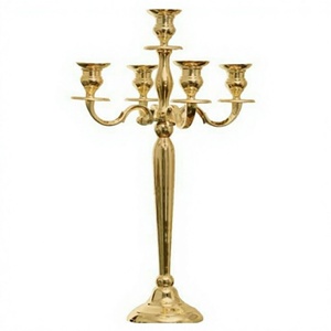 Candelabro de Lujo Dorado Brillante de 5 Luces, Centro de Mesa de Metal para Comedor, Decoración para Bodas, Hoteles y Salas de Estar - Product Image 1