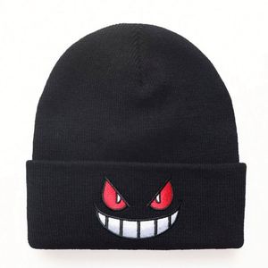 Nouveaux bonnets tricotés brodés à motif dessin animé grande bouche yeux rouges avec logo personnalisé, impression en relief, vente en gros - Product Image 2