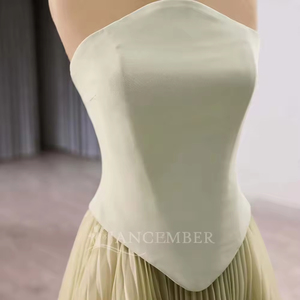 Robe de soirée élégante verte sans bretelles avec fleurs 3D, longueur ras du sol, pour mariage, bal de promo, anti-statique, pour invitées Rsm251011 - Product Image 3