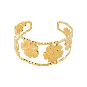 Brazalete Ancho Vintage de Acero Inoxidable para Mujer, Brazalete Exagerado de Color Dorado, Estrella de Mar, Flor, Corazón Abierto, Joyería Gruesa - Product Image 1