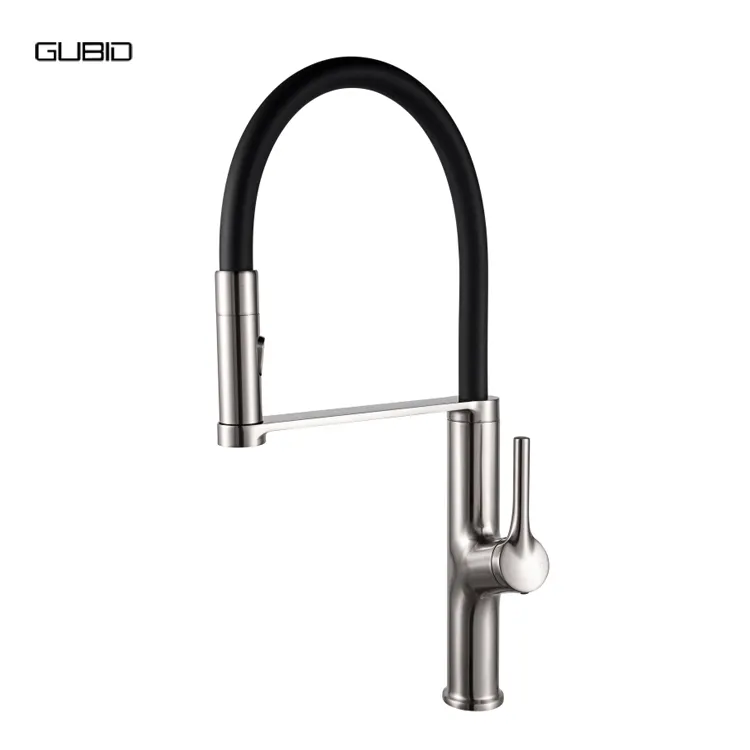 Đen Silicone Đu Cánh Tay Đánh Bóng Mạ Chrome Nhà Bếp Kéo Xuống Hỗn Hợp Nước Món Ăn Rửa Tap Vòi Nước Với Đưa Ra Phun Vòi Hoa Sen