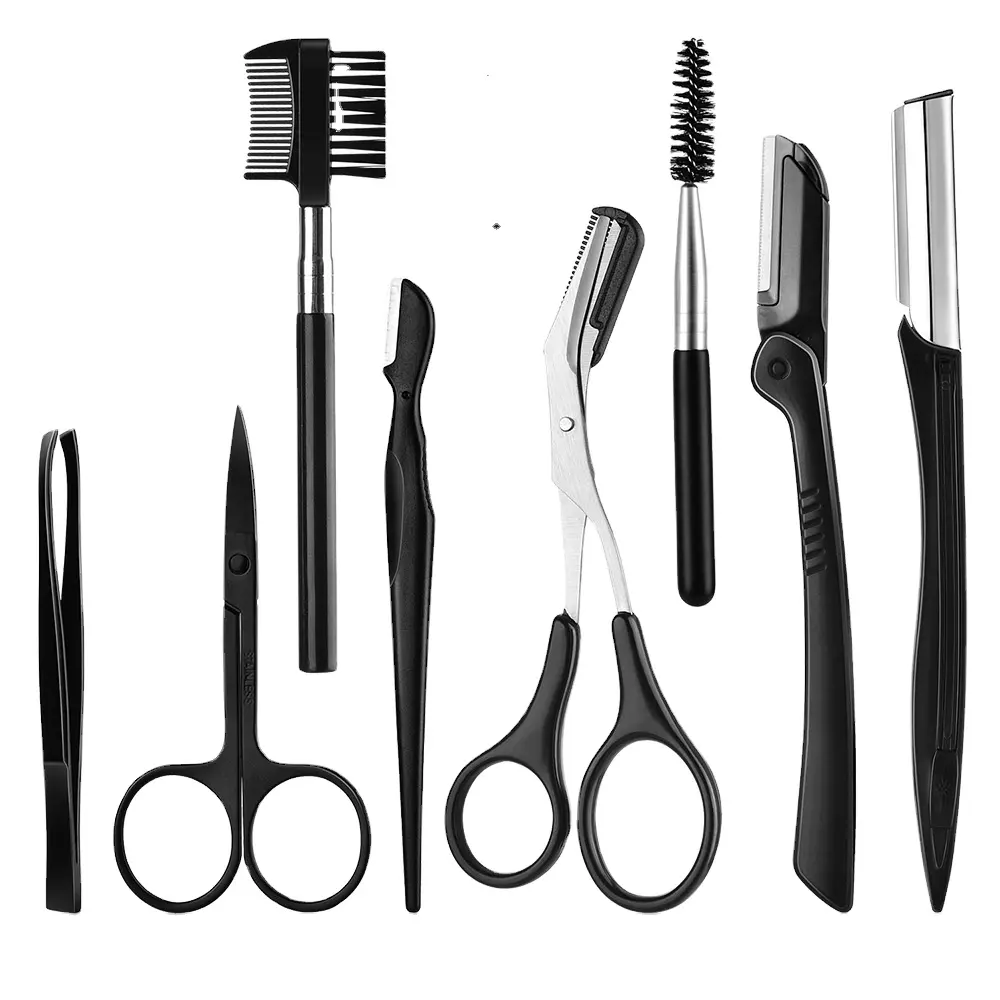 12PCS/Set Eyebrow Brush Kit Eyebrow Shaving Tool Sets Steel Wholesale Eyebrow Clip Comb Scissors Combination With Storage Bag