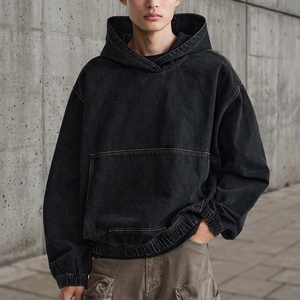 เสื้อฮู้ดผ้ายีนส์โอเวอร์ไซส์สำหรับผู้ชายเสื้อฮู้ดยีนส์2026 - Product Image 3