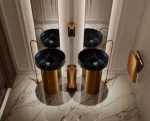 <span class=keywords><strong>Lavabo</strong></span> <span class=keywords><strong>de</strong></span> Pedestal Independiente <span class=keywords><strong>de</strong></span> Acero Inoxidable 304, Estilo Moderno y Lujoso, Redondo, Dorado, <span class=keywords><strong>con</strong></span> <span class=keywords><strong>Lavabo</strong></span> <span class=keywords><strong>de</strong></span> Piedra Artificial - Product Image 4