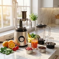 Mixeur-Blender-Extracteur de Jus Manuel/Électrique Portable 3-en-1 en Acier Inoxydable pour Usage Domestique et Commercial