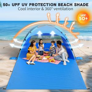 เต็นท์ชายหาดกันแดด-114x82" พร้อมแผ่นรองเสริม สำหรับ 3-6 คน ป้องกันรังสียูวี UPF 50+ ติดตั้งง่าย มีหน้าต่างตาข่าย 3 บาน พกพาสะดวกสำหรับการตั้งแคมป์ - Product Image 3