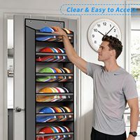 Porte-chapeaux mural pour casquettes de baseball, 8 niveaux, grand organisateur de rangement suspendu, poches profondes transparentes, tissu non tissé + crochet en PVC