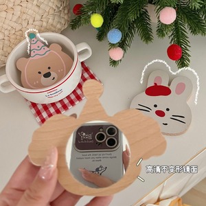 Espejo de Maquillaje de Madera de Haya con Forma de Oso y Conejo de Dibujos Animados, con Asa, Portátil, para Dormitorio de Estudiantes, Hogar y Uso en Exteriores - Product Image 3