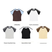 T-shirt OEM rétro à rayures contrastées pour femme, coupe ajustée, confortable, couche de base élastique pouvant être portée en sous-vêtement sous les t-shirts