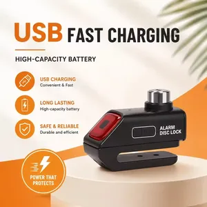 Kunci Cakram <span class=keywords><strong>Alarm</strong></span> Sepeda/Motor dengan LED, 120dB Anti Maling, Isi Ulang USB, Bodi Paduan Silinder Kelas C, Tahan Air - Product Image 5