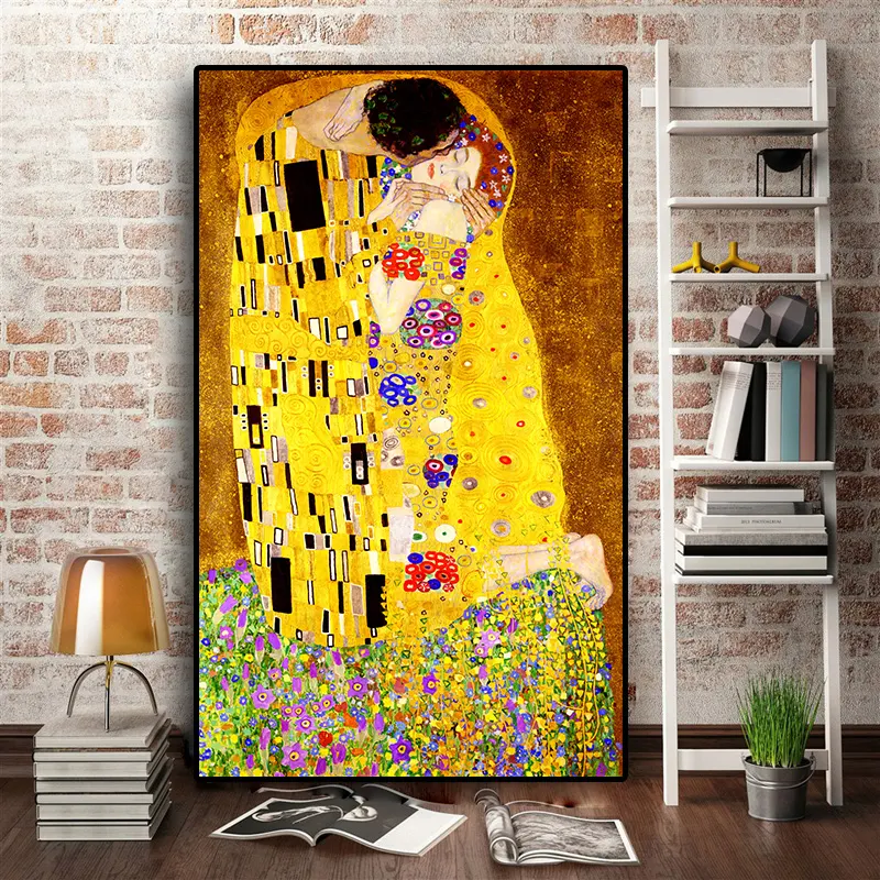 Artiste classique Gustav Klimt kiss, peinture à l'huile abstraite sur toile, affiche imprimée, images murales d'art moderne pour salon Cuadros