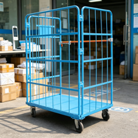 Cage de stockage roulante en treillis métallique bleu robuste à prix avantageux avec roulettes pour entrepôt