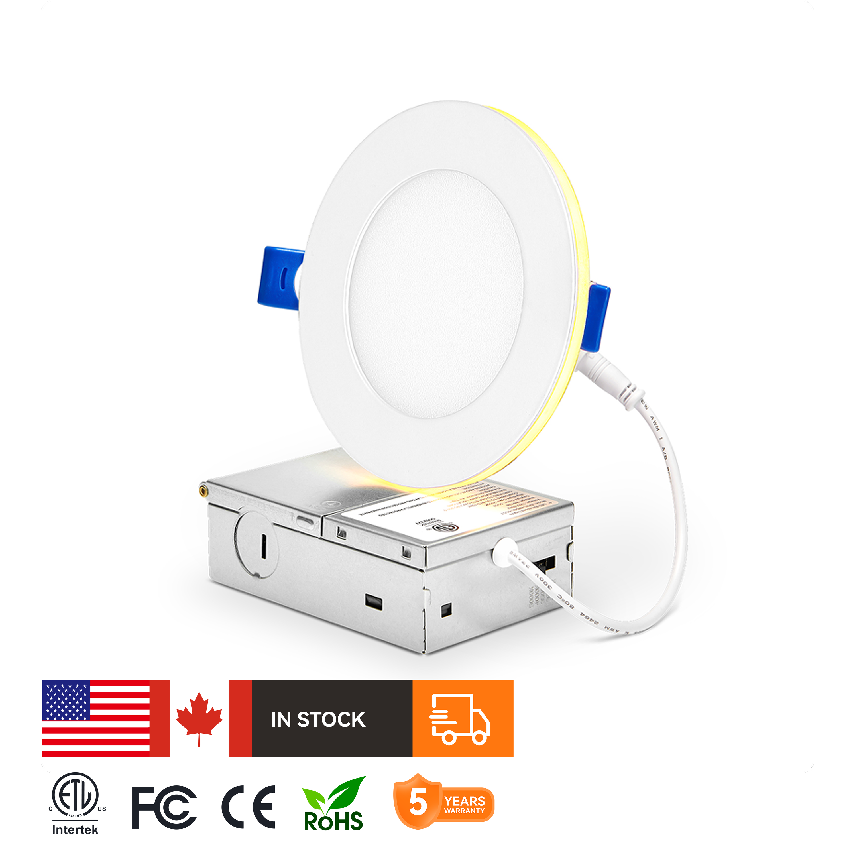 USA Canada Stock 6 Inch Ultra Thin LED Downlight with Decorative Night Light 5CCT Dimmable Recessed Home Remodel Lighting ETL