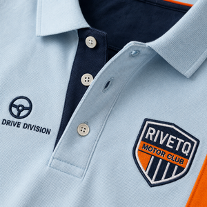 Polo de manga corta para hombre, estilo color block, para equipo de carreras, tejido piqué, con empalmes verticales, logotipo bordado personalizado, uniforme para club de motor. - Product Image 6