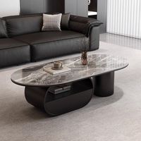 Ensemble de tables basses en pierre calcaire italienne de luxe abordable : Table basse ovale créative et minimaliste avec tiroirs pour les petites maisons