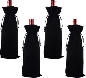 Sac à vin en velours en gros, protège-bouteille de vin de voyage, sacs cadeaux personnalisés pour bouteilles de vin de Noël, sacs cadeaux de fêtes - Product Image 1