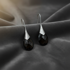 Art Palace Pendientes colgantes con bisel de plata 925 y ónix en forma de gota de agua, joyería clásica para mujer, uso diario - Product Image 1