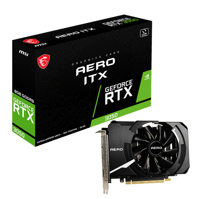 Used MSI GeForce RTX 3050 AERO ITX 8G Graphics Card Supports 8 GB GDDR6 up to 1777 MHz Boost Clock and 14 Gbps Memory Speed