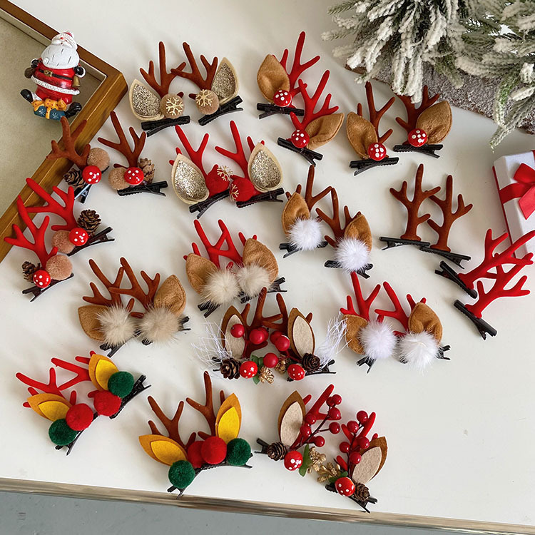 Dvacaman 2021 Christmas Hair Pin 16 Designs Snow Elk Horn Hair Barrette Cute Pom Pom Hair Clip Girl Accessories Festival Party