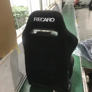 Recaro Logo Black Suede With Red Stitch Racing Seat Gaming With Double Rails Auto Bucket Seat