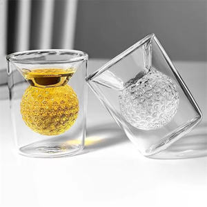 Accessoires pour boissons Sans BPA Faits à la main Clairs Cute Luxury <span class=keywords><strong>Whisky</strong></span> <span class=keywords><strong>Golf</strong></span> Ball Shaped Double Wall High Borosilicate Glass Wine Cups - Product Image 3