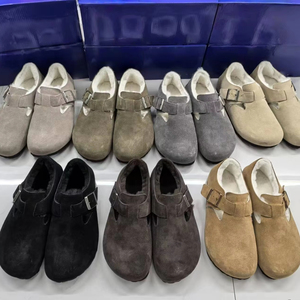 Confortable hiver en cuir véritable bois Faux cuir fourrure pour pantoufles pour femmes Birkenstocks plate-forme <span class=keywords><strong>sandales</strong></span> semelle épaisse livraison directe - Product Image 2