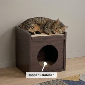 Casa para Gatos de Interior – Condominio para Gatos con Rascador de Cartón de Larga Duración (5 veces más), 2 Niveles de Rascador, Escondite y Área de Descanso Superior - Product Image 3
