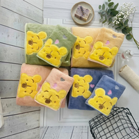 Ensemble de serviettes décoratives en velours corail motif lapin de dessin animé, séchage rapide, pour le visage, en peluche douce, cadeau de naissance, serviettes à main